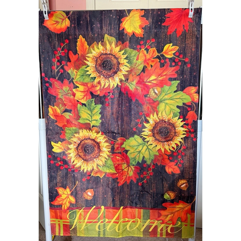 Autumn Sunflower & Leaves Flag 28" W By 42" L